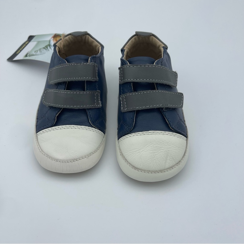 New Old Soles Toddler kid's Leather Sneaker Navy/White Size 8